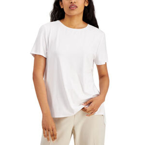Alfani Women's Size Small White Short-Sleeve Crewneck T-Shirt - Long Length NWT